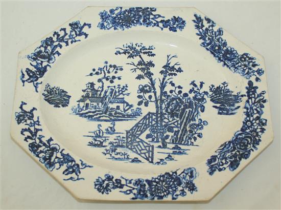 A rare Derby blue and white dish, c.1770, 29.5cm